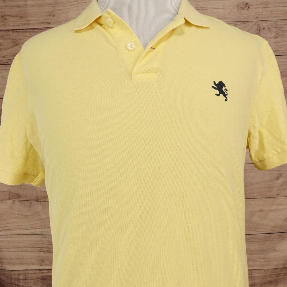 Express Pique Polo Shirt Mens XL Yellow 100% Cotton Knit Slim Fitted Embroidered